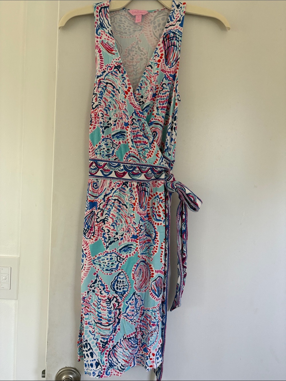 Lilly Pulitzer Aqua Pink Blue Printed Wrap Dress-s